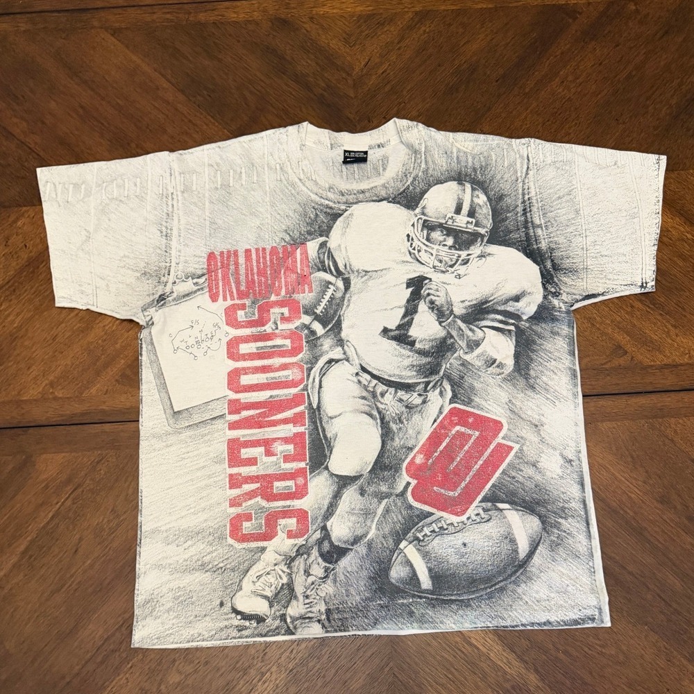 Vintage Oklahoma Sooners All Over Print T-Shirt Screen Stars Best XL 90s NCAA